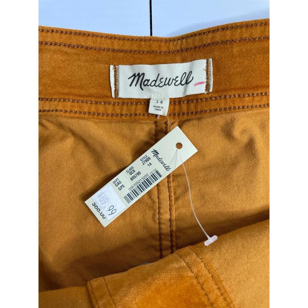 Madewell Velveteen A-Line Mini Skirt Snap Button Front Orange Rust Size 14 NWT - Picture 4 of 6